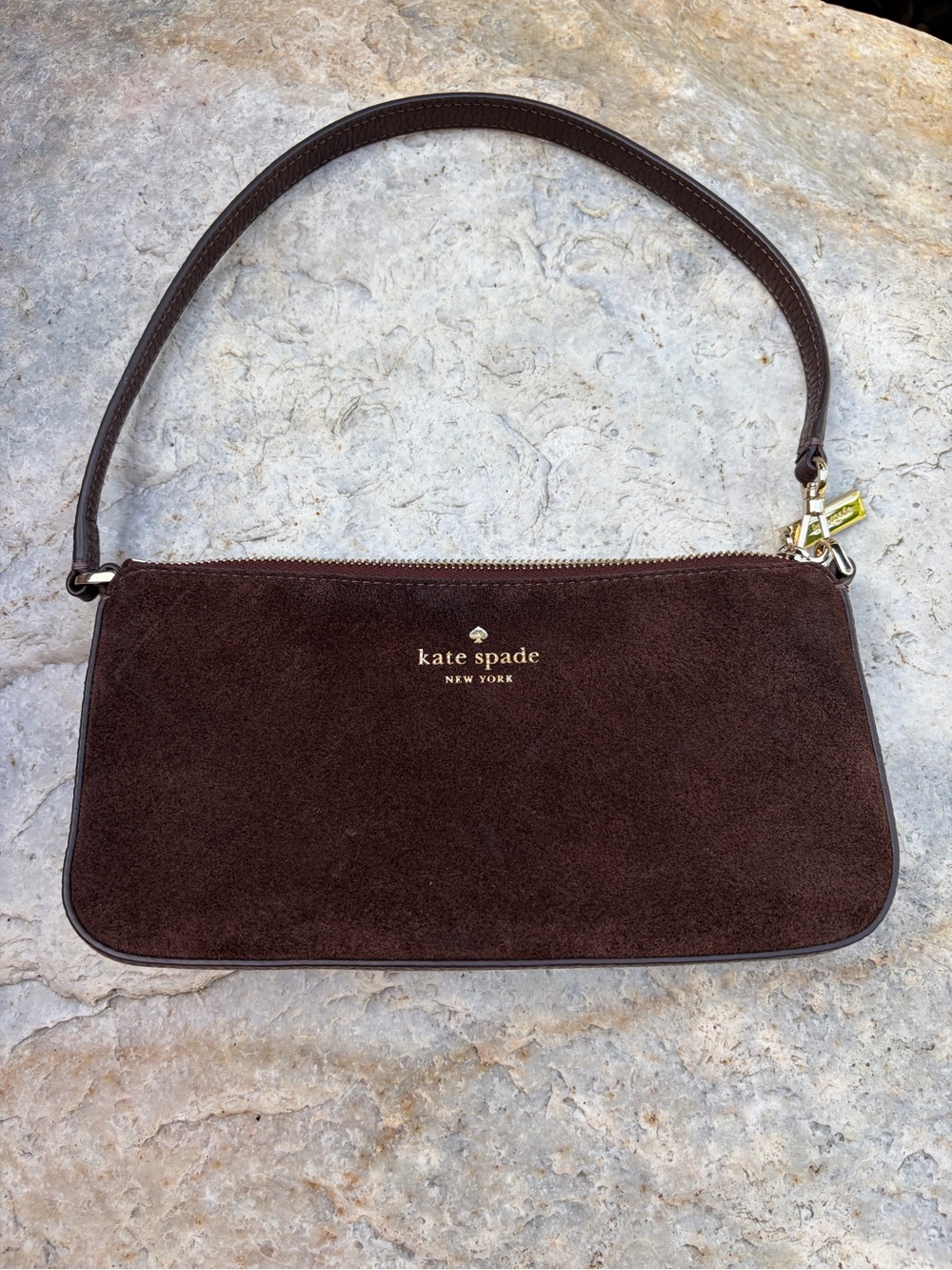 Kate Spade Gemini Suede convertible wristlet in hot fudge